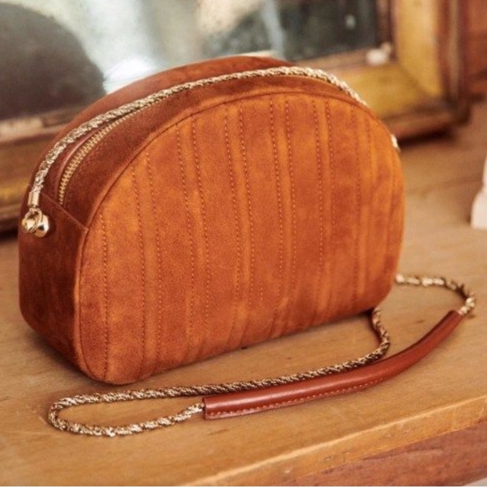 Sezane Dean Bag Quilted Leather Crossbody Noisette Brown NWT - Picture 11 of 11